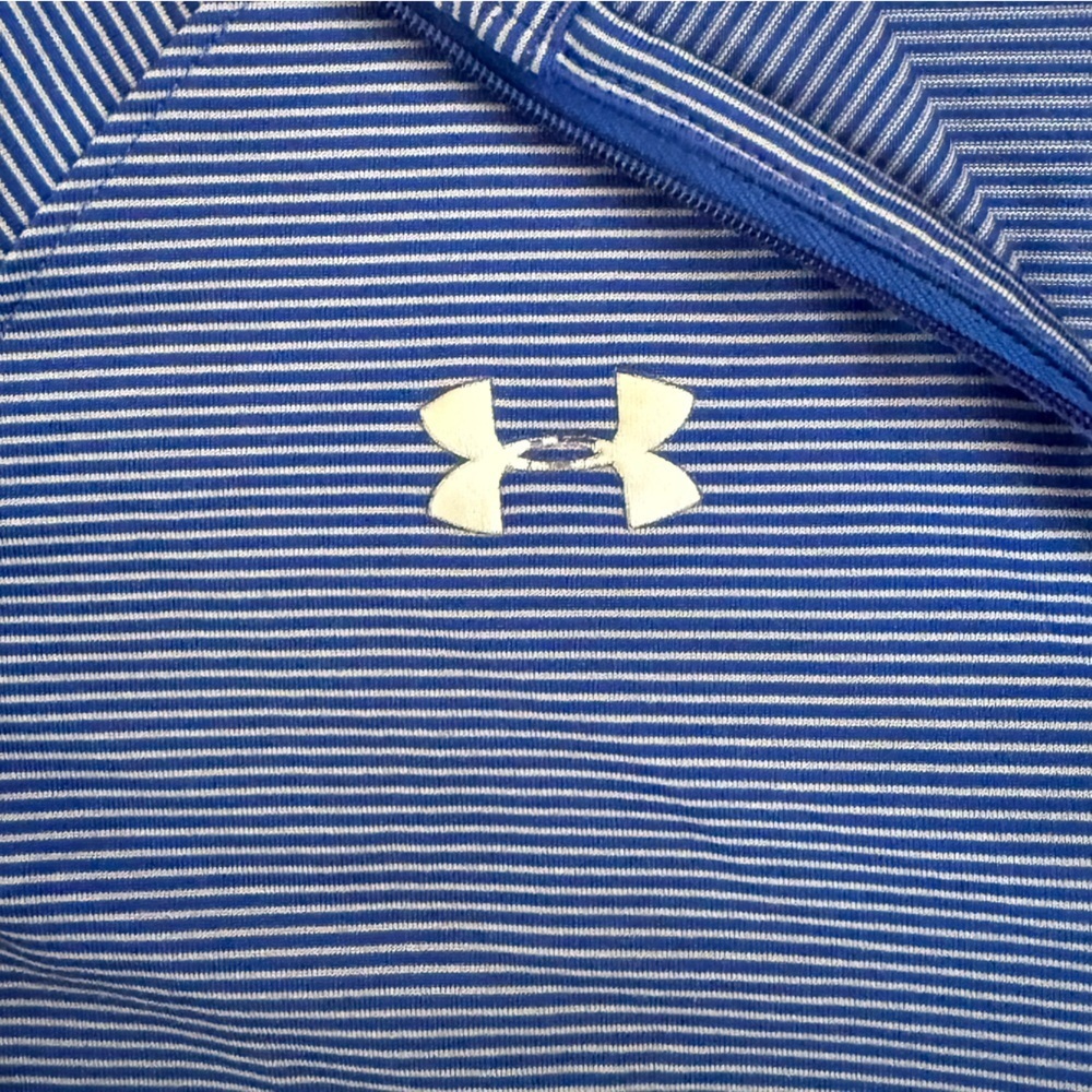 Under Armour Men’s Small Blue Striped Heat Gear 1/4 Zip Long Sleeve Shirt - Picture 2 of 4